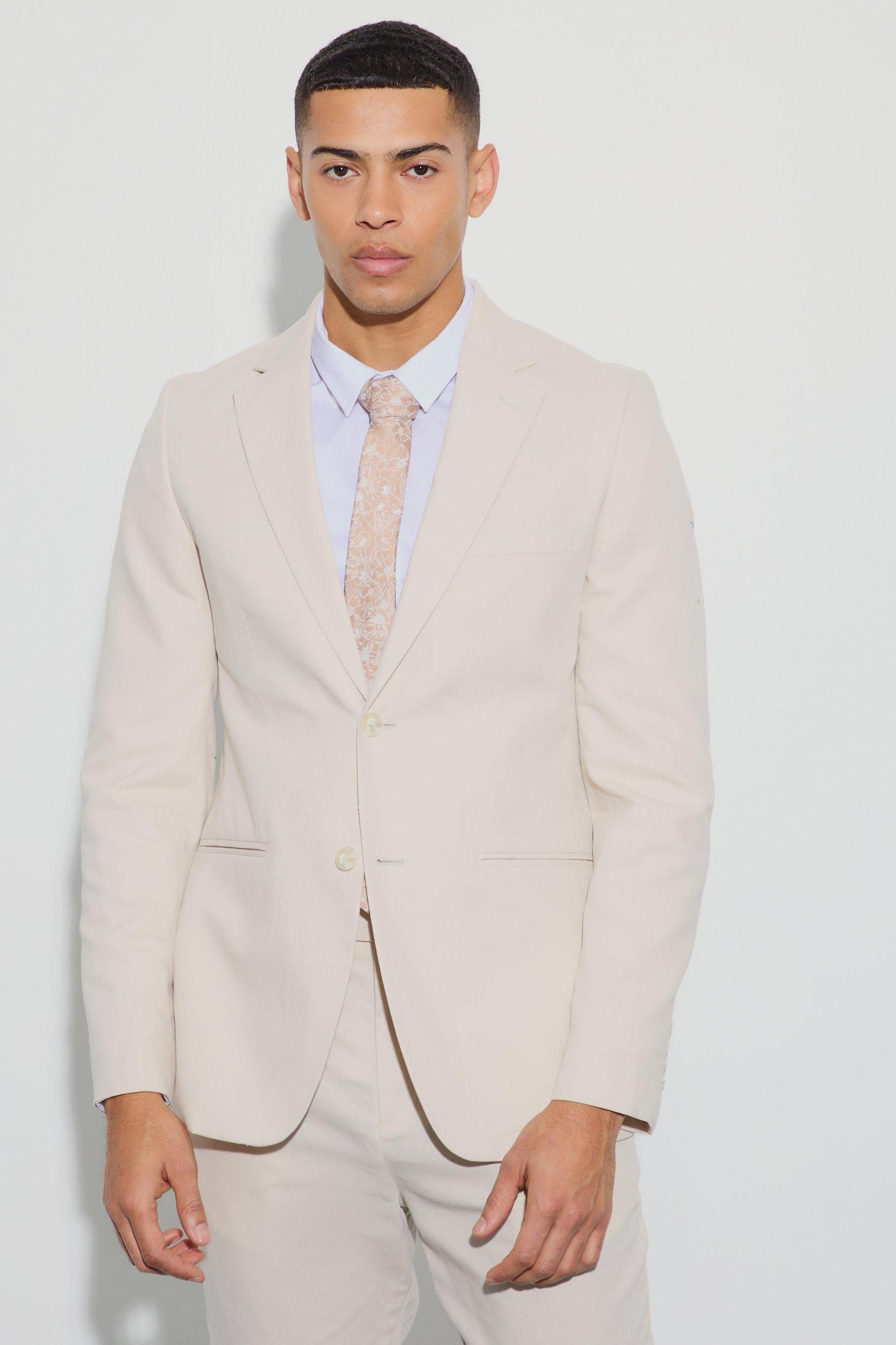 Mix & Match Linen Blend Slim Fit Blazer | boohooMAN USA Product Image