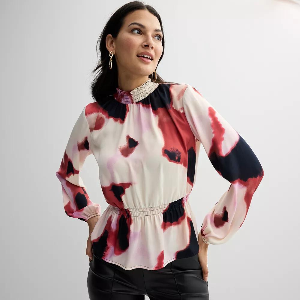 Women's Nine West Smocked Blouse, Size: Medium, Multi Brush Flares Product Image