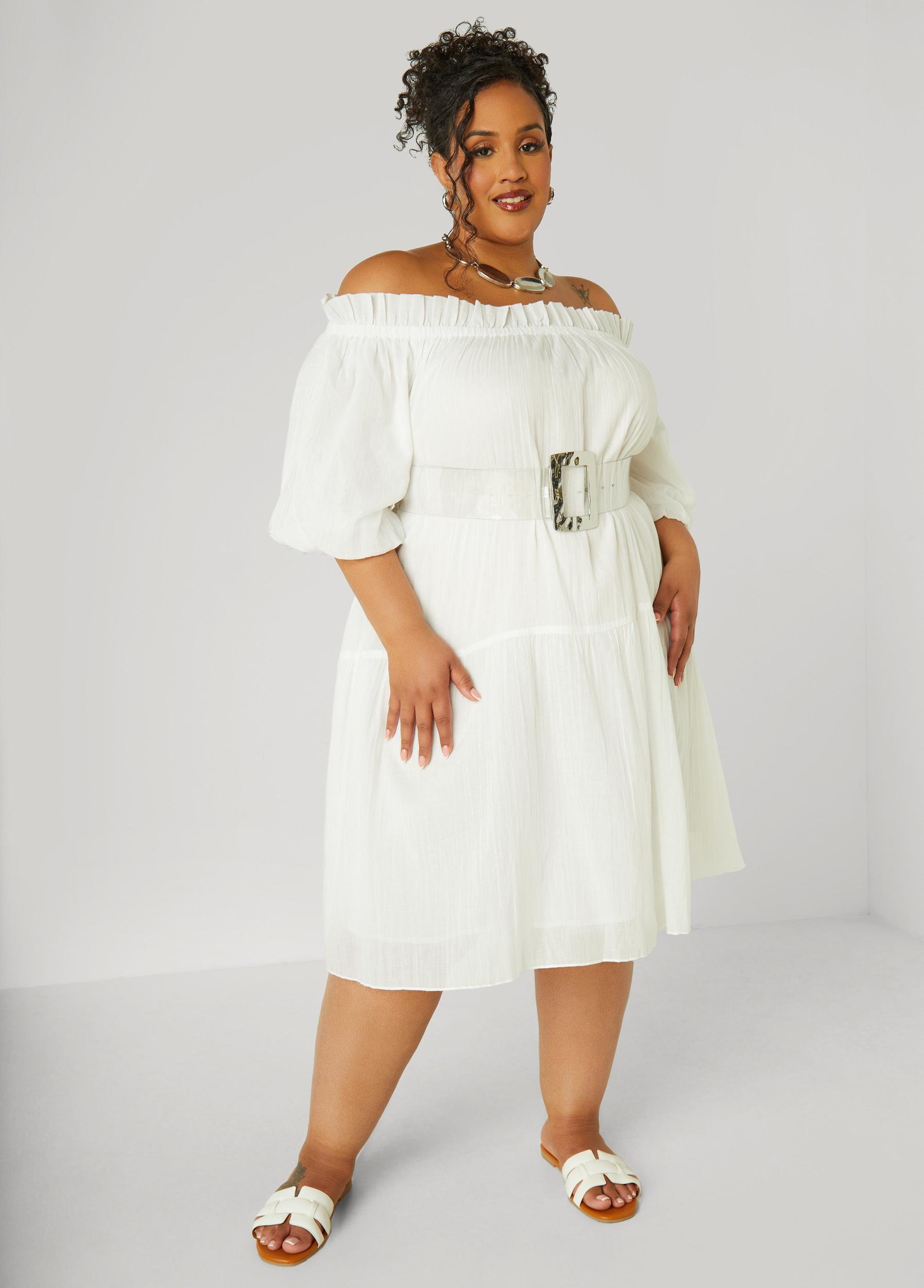 Plus Size Off The Shoulder Gauze Dress Ashley Stewart Product Image
