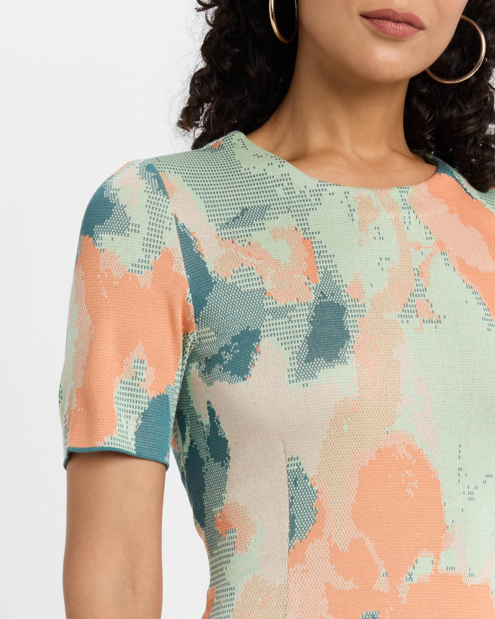 Floral Knit Short-Sleeve A-Line Midi Dress Product Image