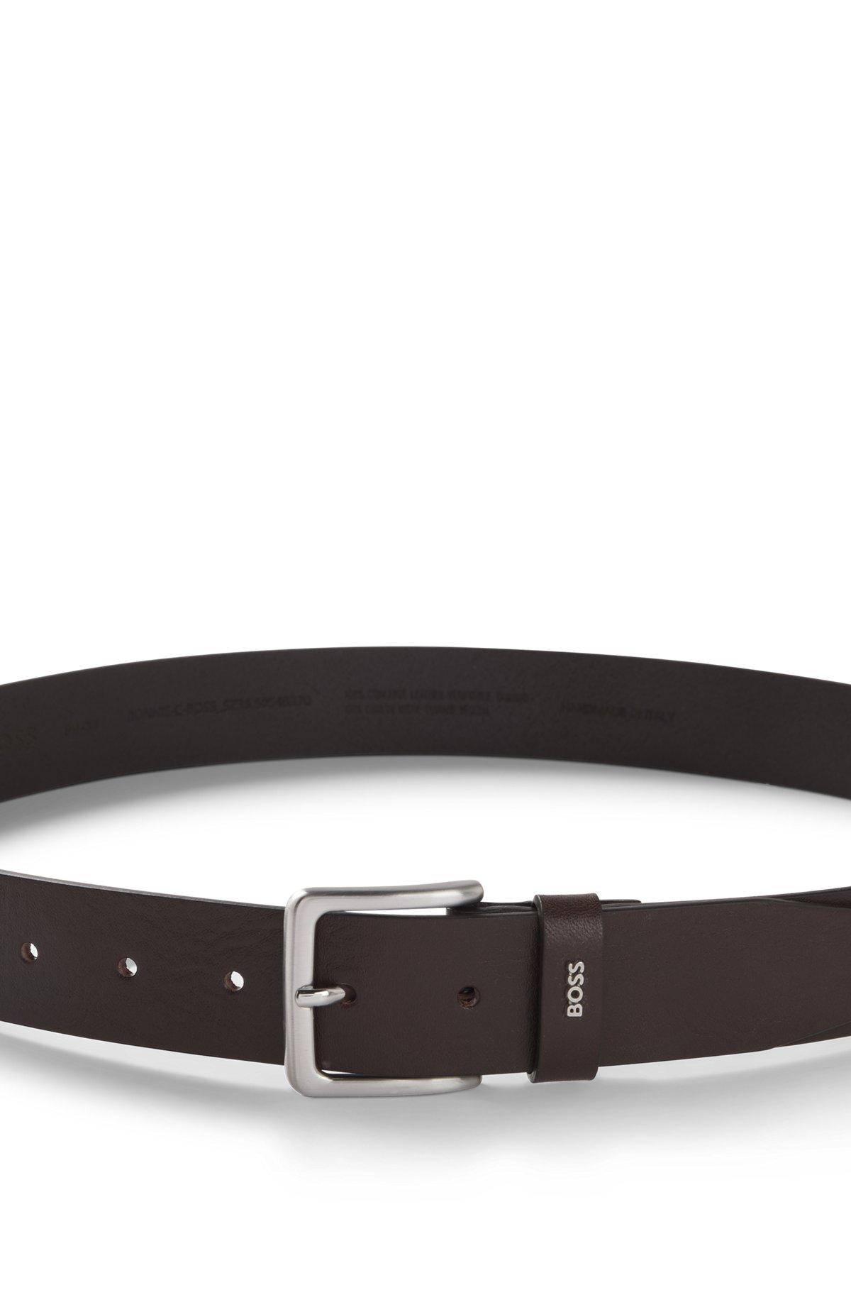 BOSS - Leather belt with logo keeper - Dark Brown Product Image