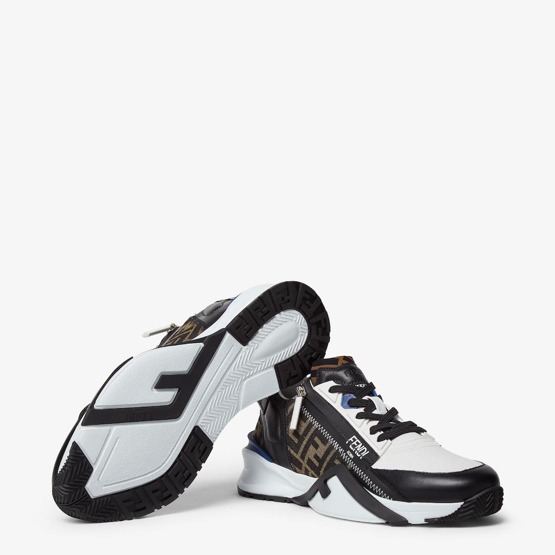 Fendi Flow SneakersBlack leather and brown FF jacquard running shoes Product Image