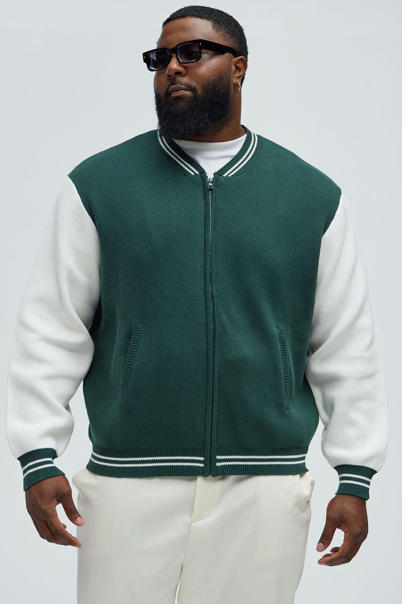 Caspian Knitted Varsity Jacket - Green/combo Product Image
