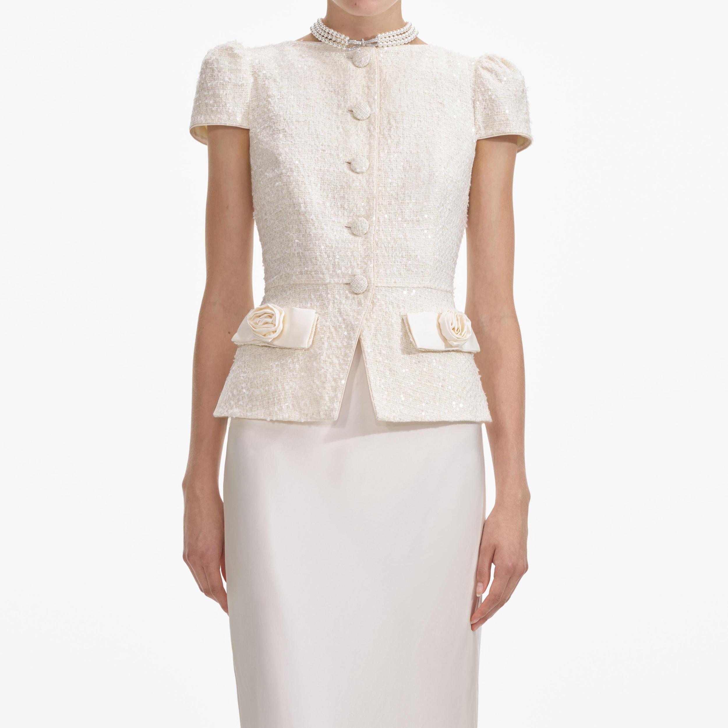 Cream Boucle Bow Detail Maxi Dress Product Image