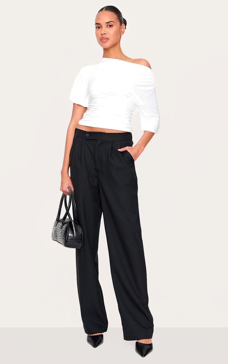 Cream Slinky Slouchy Asymmetric Long Top Product Image