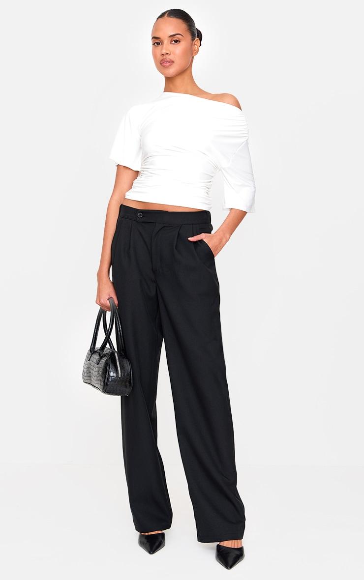 Cream Slinky Slouchy Asymmetric Long Top Product Image