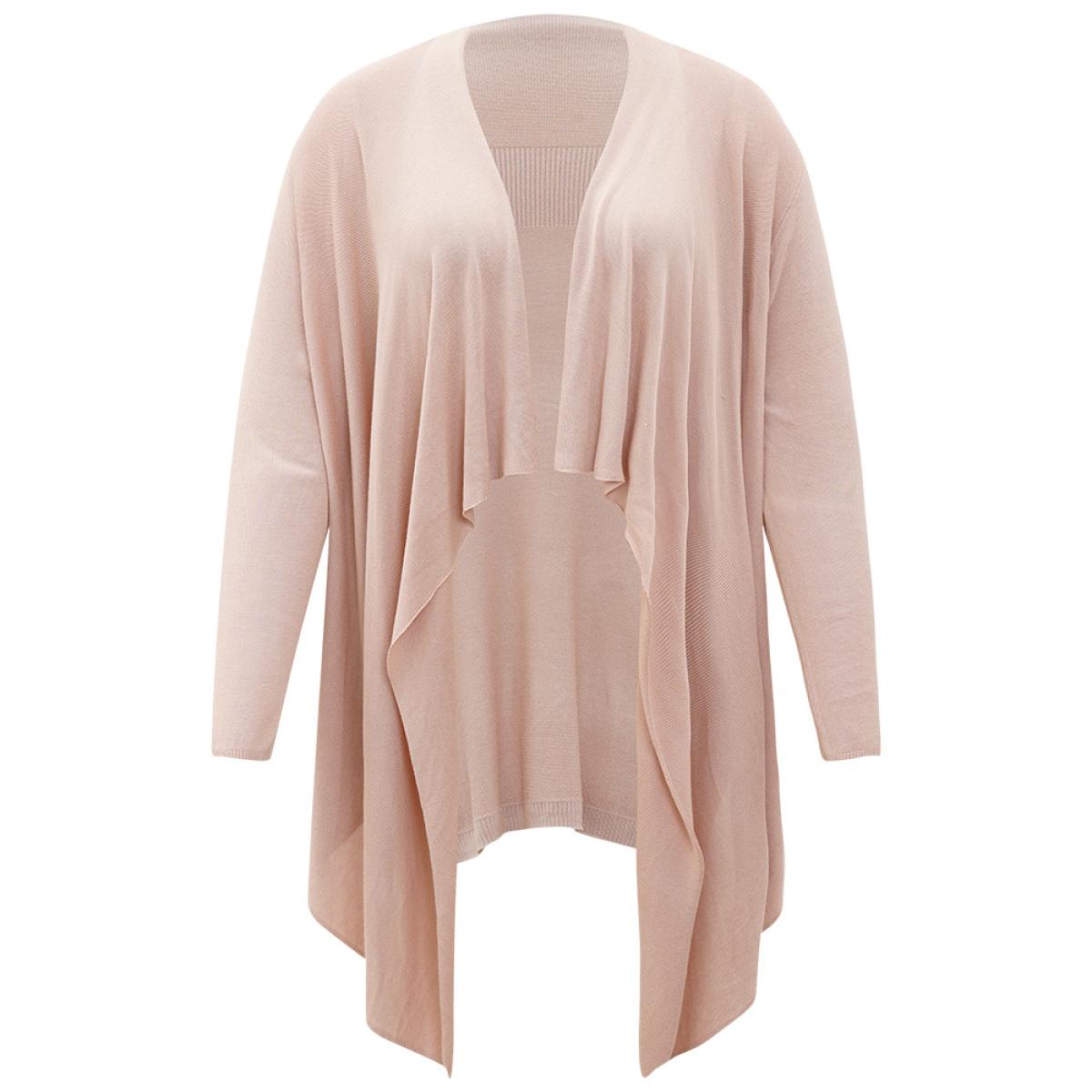 Plus Size Supersoft Essentials Solid Asymmetrical Hem Lapel Collar Cardigan DustyPink Women Casual Loose Long Sleeve Dailywear Cardigans BloomChic 18-20/2X Product Image