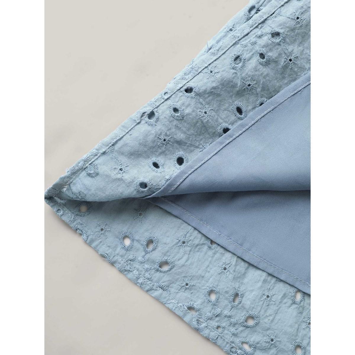 Plus Size Stone Eyelet Trim Shirred Neck Puffy Sleeve Blouse Women Short sleeve Square Neck Vacation Blouses BloomChic 26/4X Product Image