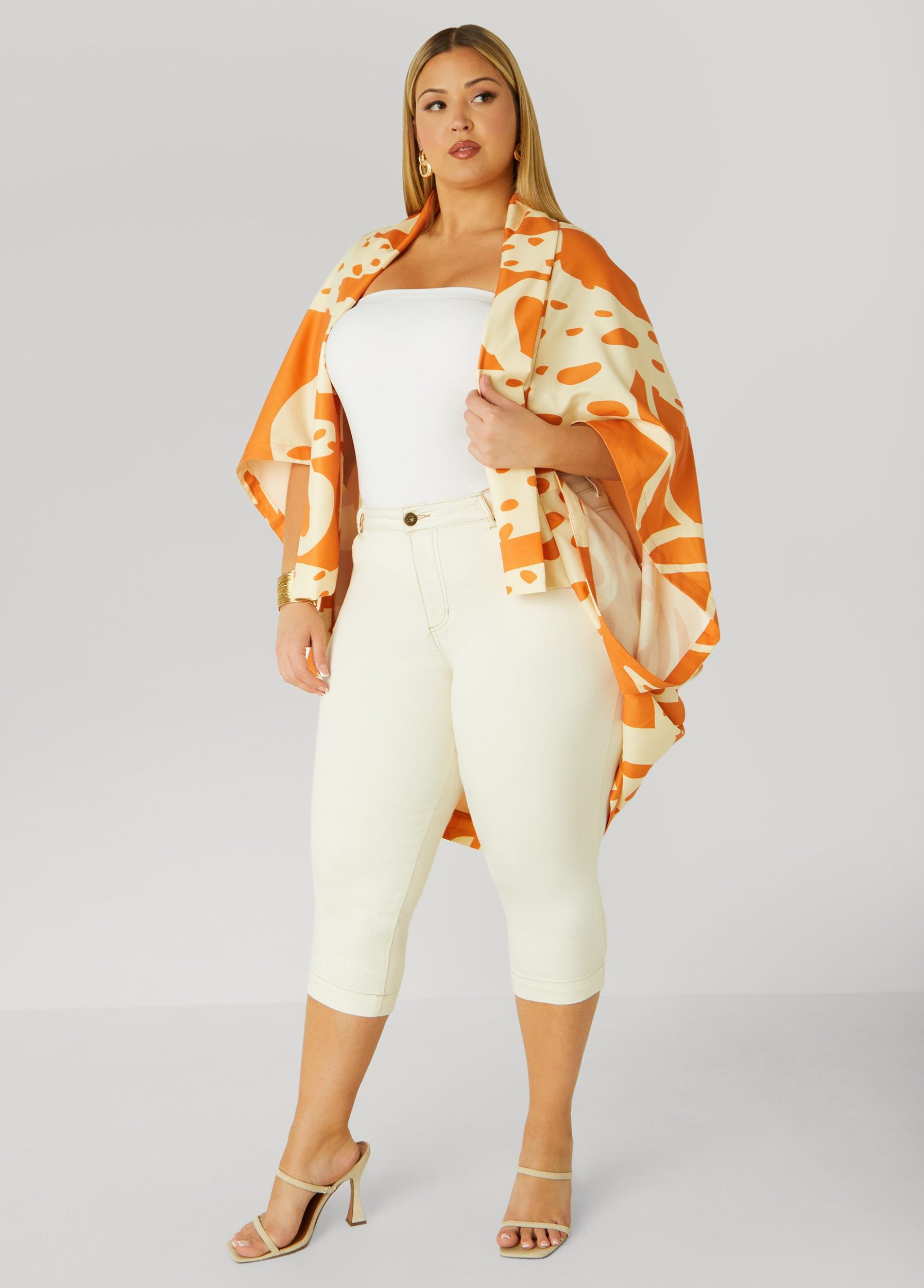 Plus Size Palm Print Kimono Ashley Stewart Product Image