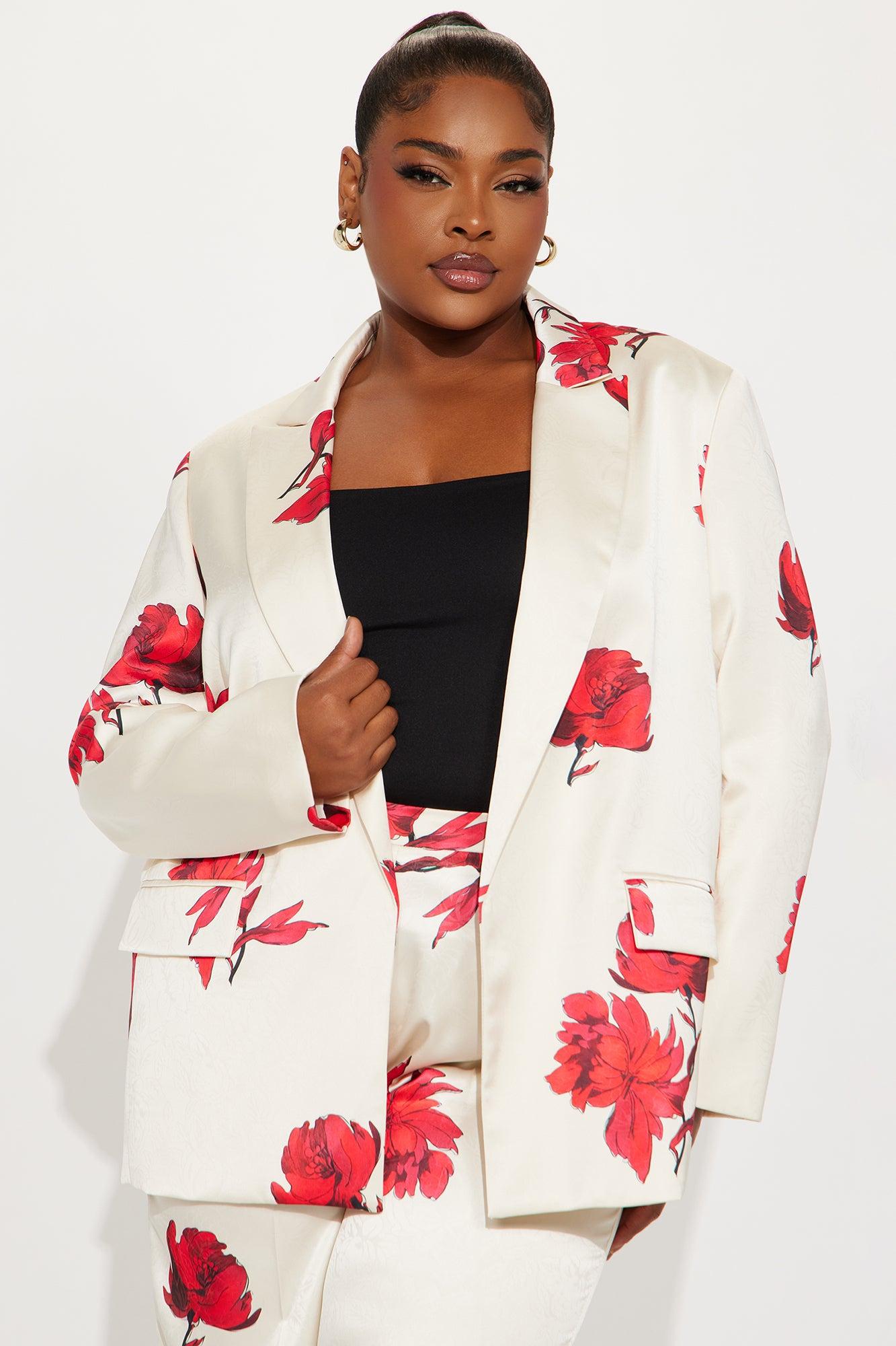 Karina Floral Blazer Pant Set - Red/combo Product Image