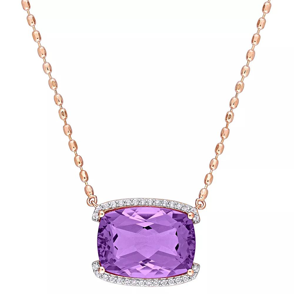 Stella Grace 18k Rose Gold Over Silver Cushion-Cut Rose de France & White Topaz Halo Pendant Necklace, Women's,  Product Image