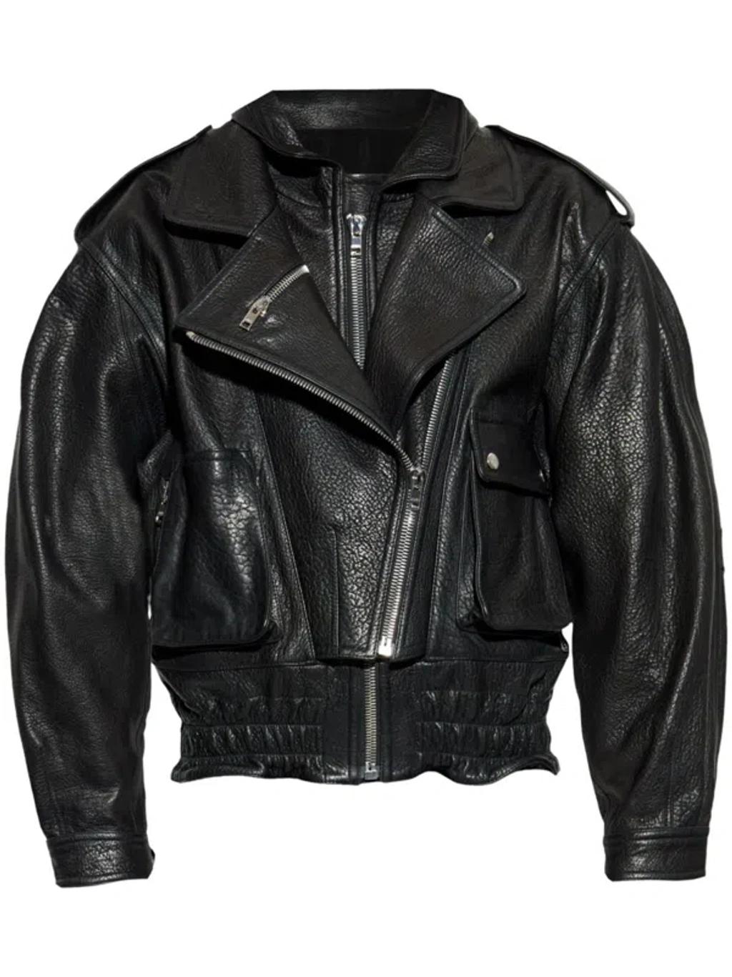 ISABEL MARANT Aneli Double-collar Leather Bomber Jacket In Black Product Image