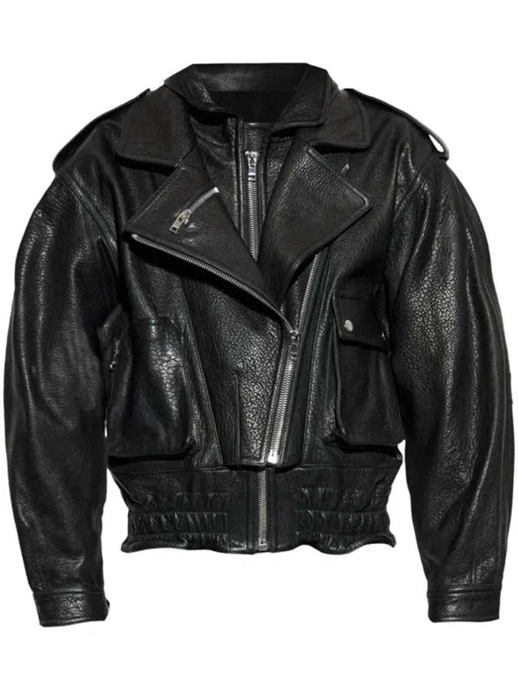 ISABEL MARANT Aneli Double-collar Leather Bomber Jacket In Black Product Image
