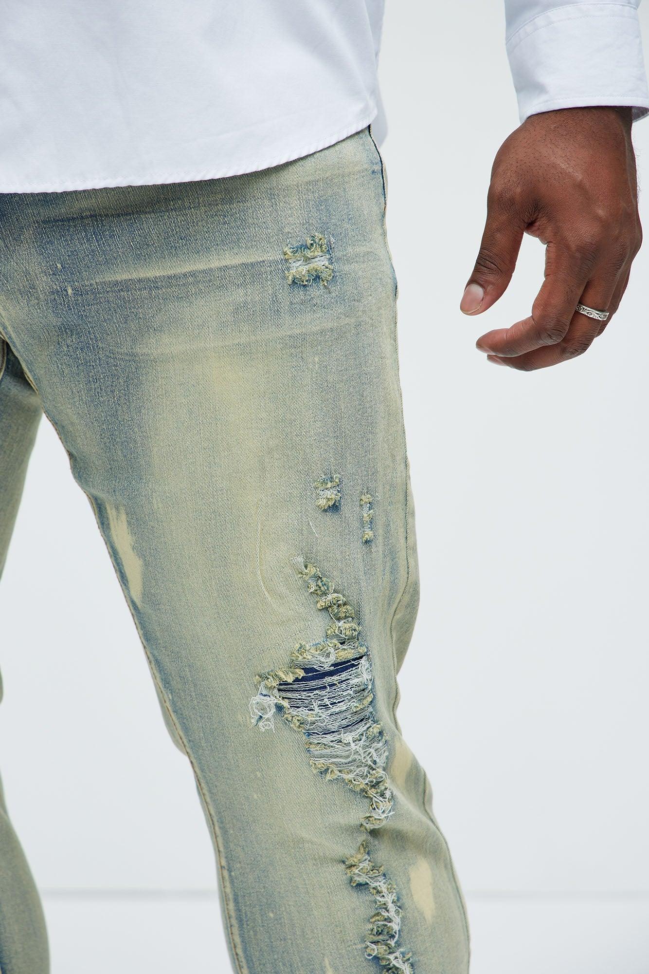 Bleach It With Fray Ripped Stacked Skinny Jeans - Vintage Blue Wash Product Image
