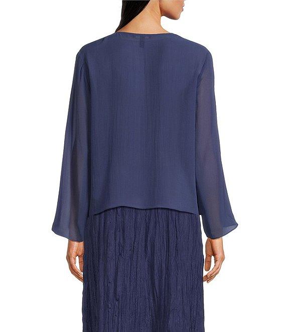 Eileen Fisher Sheer Silk Georgette Tie Front Bracelet Sleeve Cardigan Product Image
