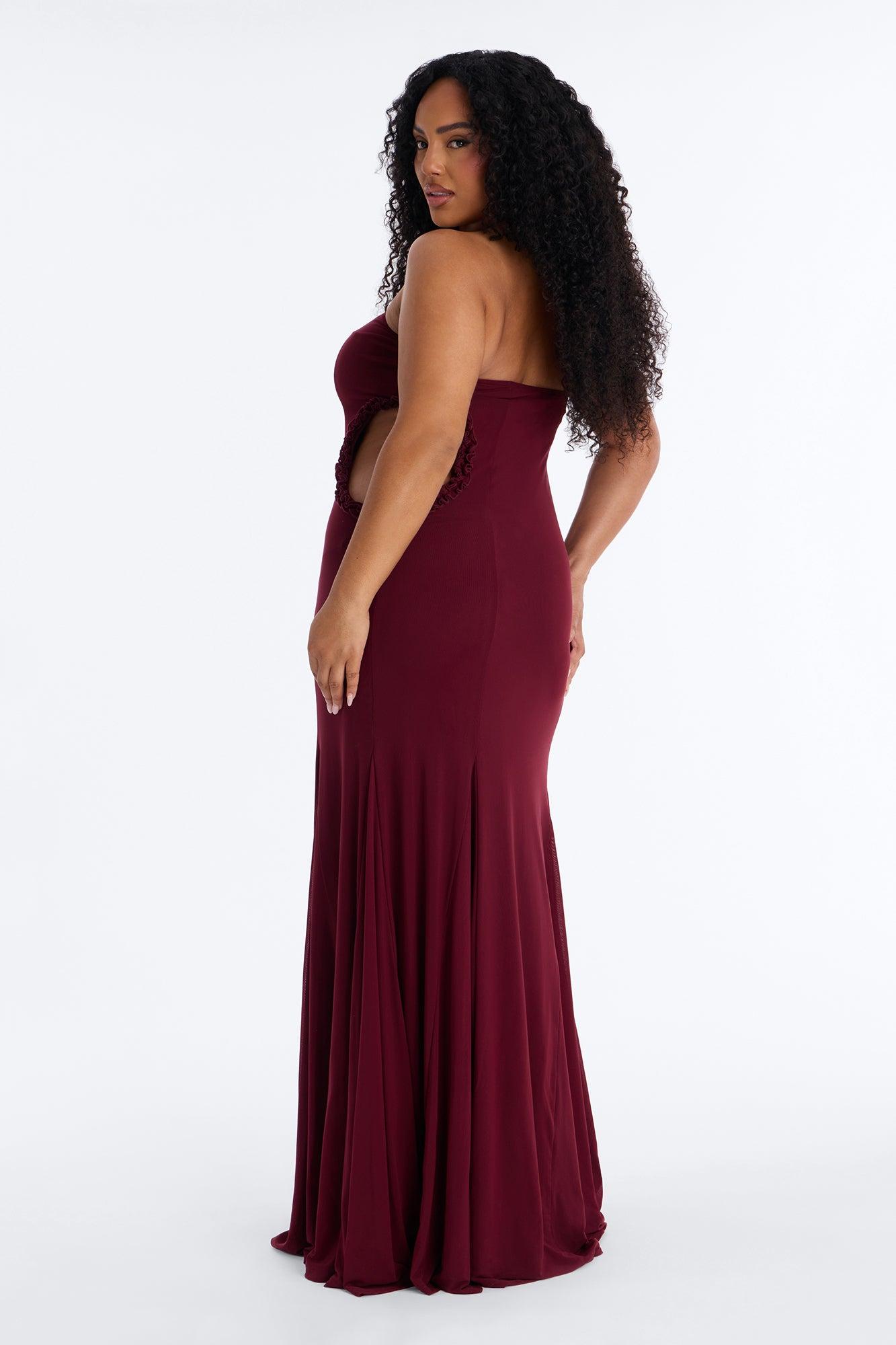 Tatiana Cut Out Mesh Maxi Dress - Wine Female Product Image