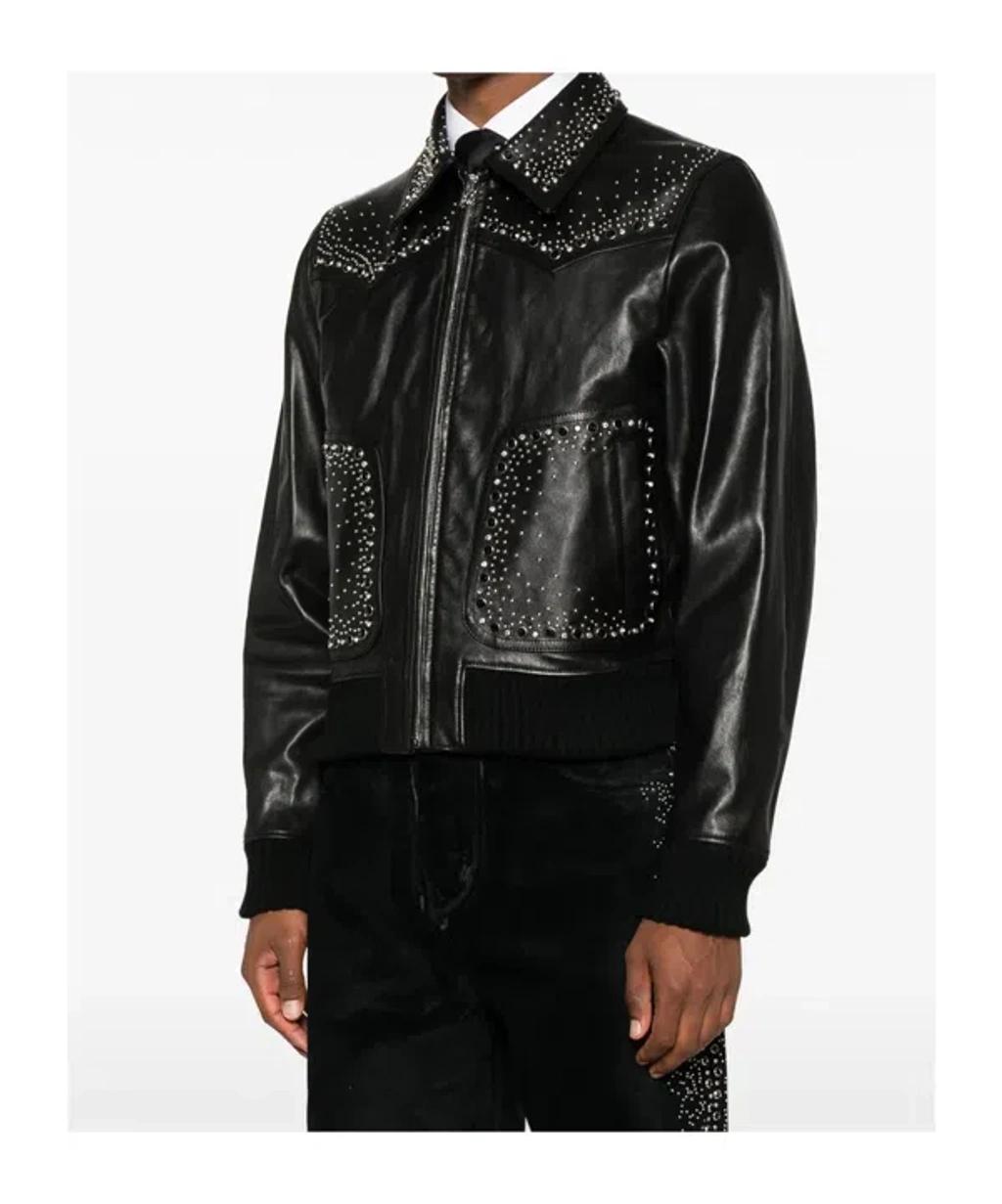 AMIRI Crystal Embellished Leather Western Jacket In Black Product Image