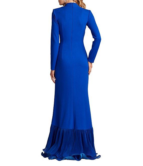 Tadashi Shoji Crepe V Neck Long Sleeve Ruffle Mermaid Gown Product Image