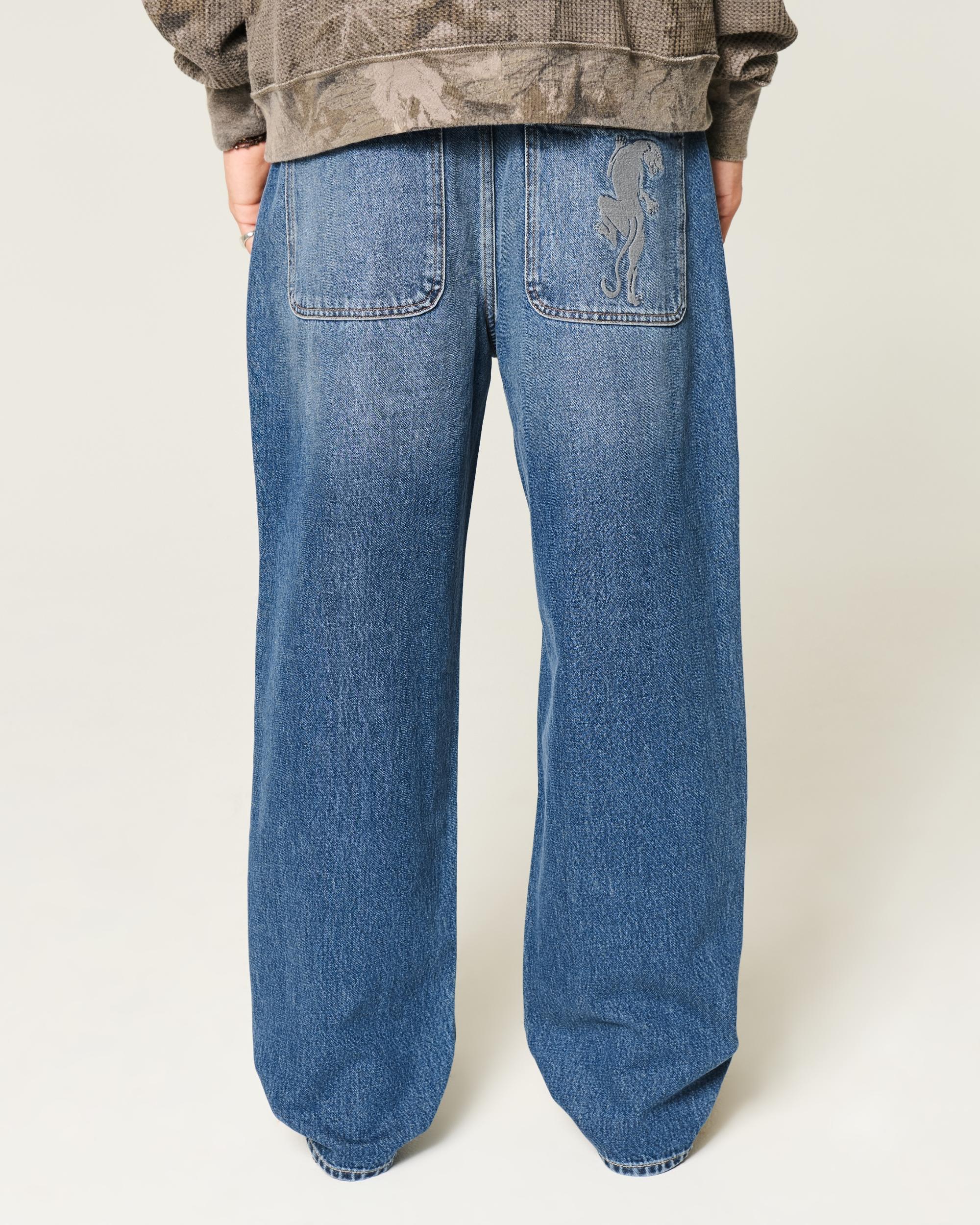 Embroidered Dark Wash Baggy Jeans Product Image
