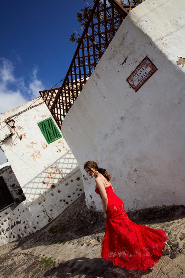 Shirley Lace Maxi Dress — Red Product Image