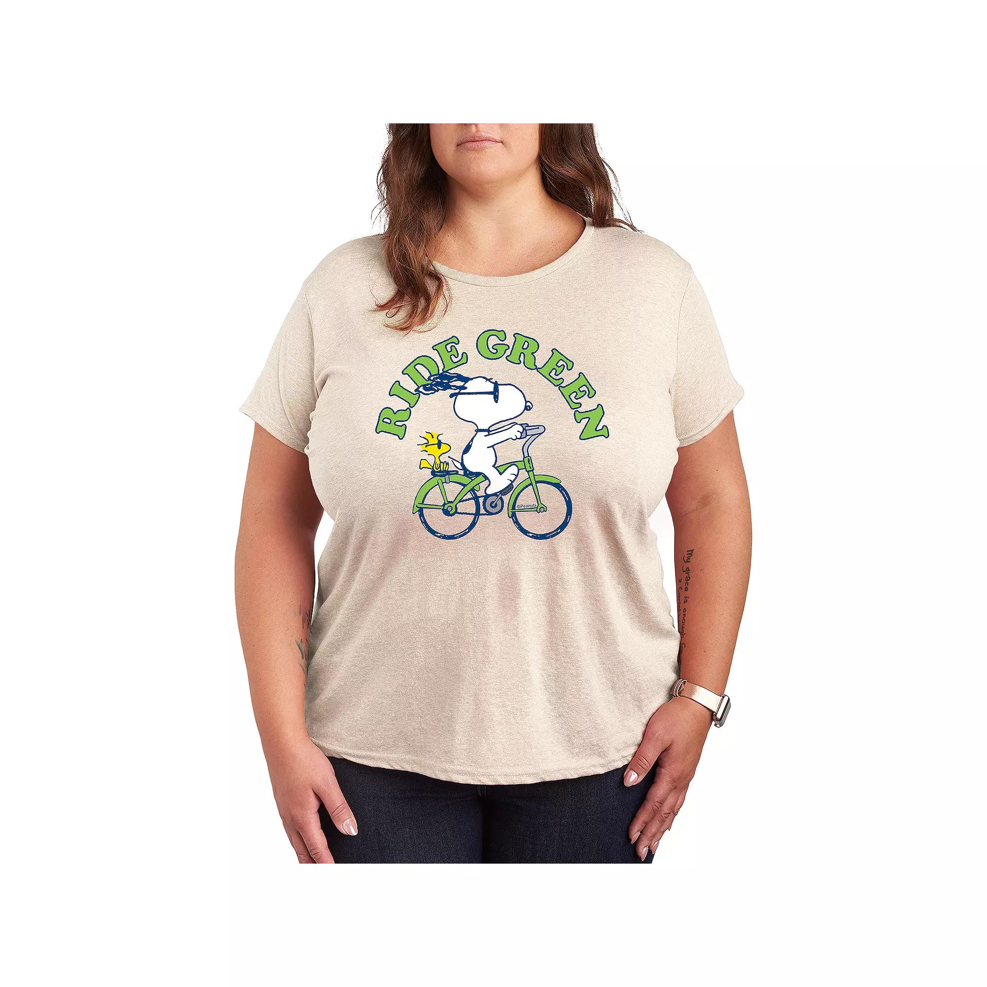 Plus Peanuts Snoopy & Woodstock Ride Green Graphic Tee, Women's,  Product Image