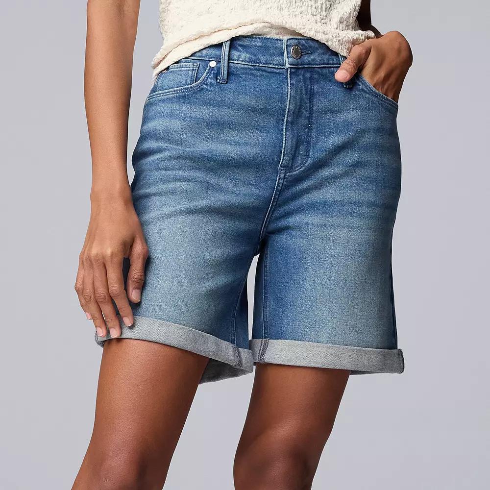 Women's Simply Vera Vera Wang High-Waisted 7" Bermuda Denim Shorts, Size: 8, Med Blue Blaire Product Image