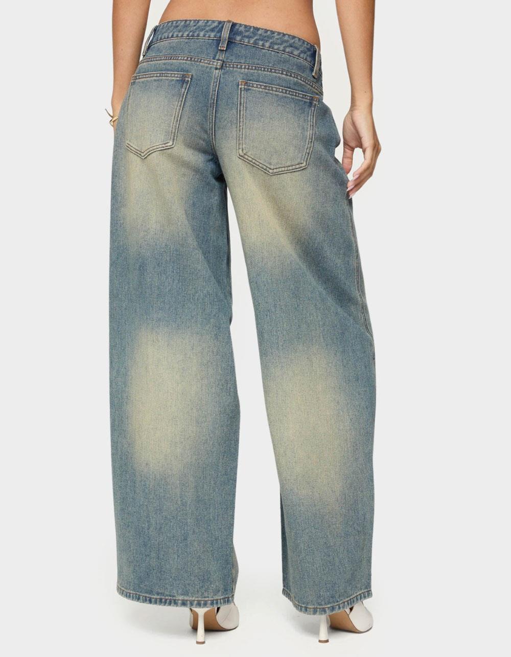 EDIKTED Washed Low Rise Baggy Jeans - BLUE Product Image