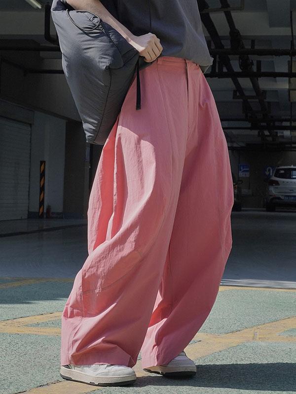 Loose Wide Leg Solid Color Split-Joint Casual Pants Bottoms Trousers Product Image