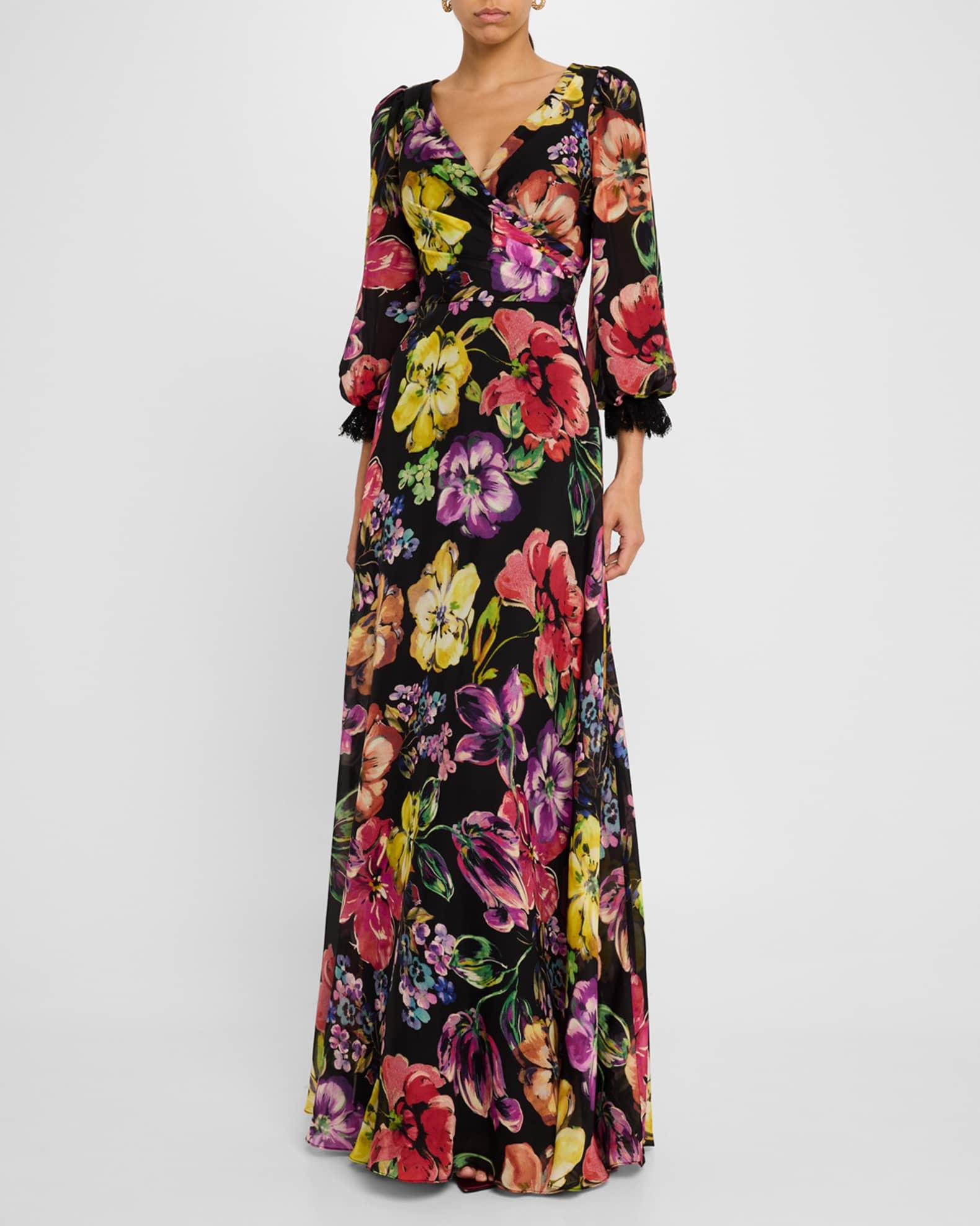 Floral-Print Surplice Silk Gown Product Image