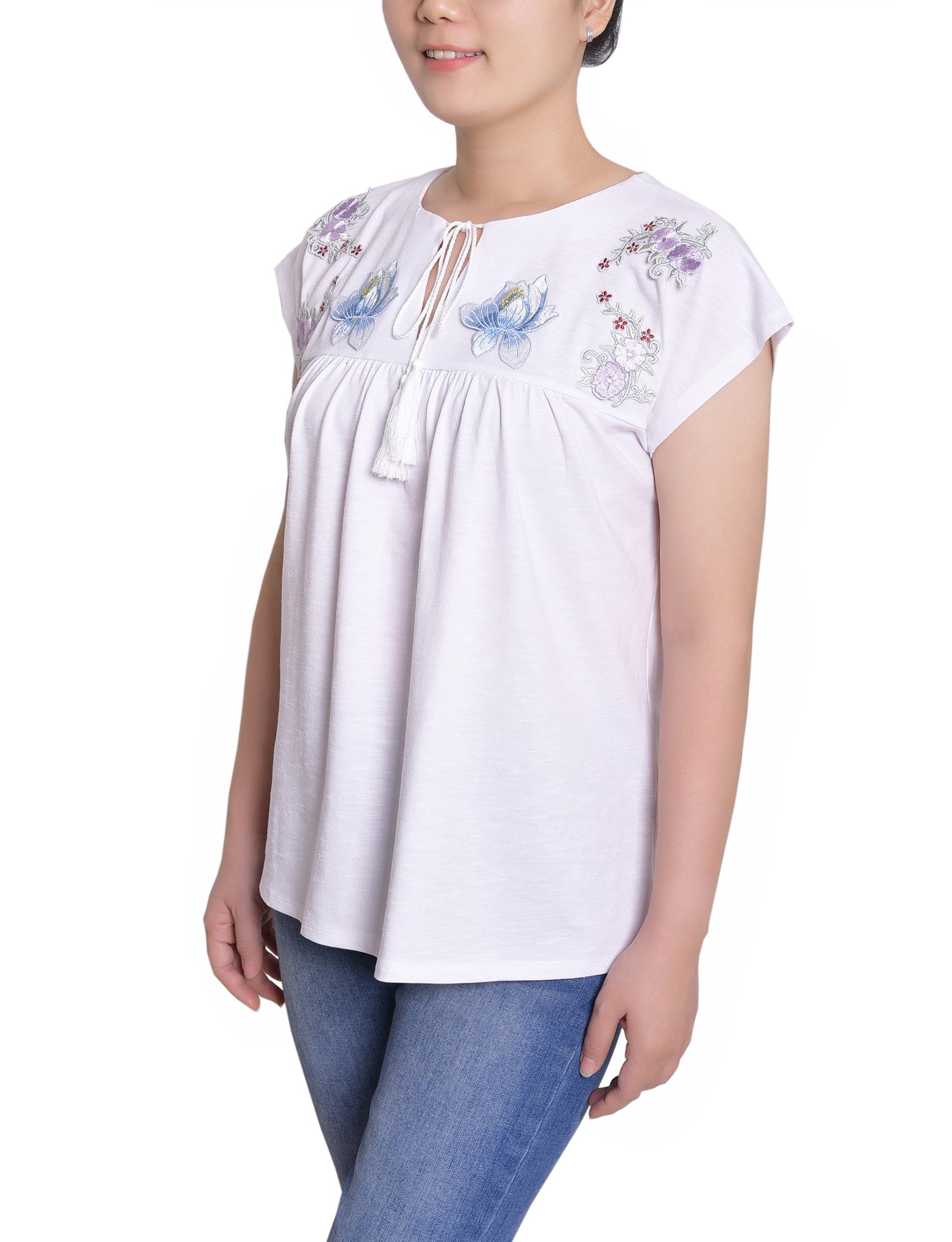 White Embroidered Yoke Extended Sleeve Top Product Image