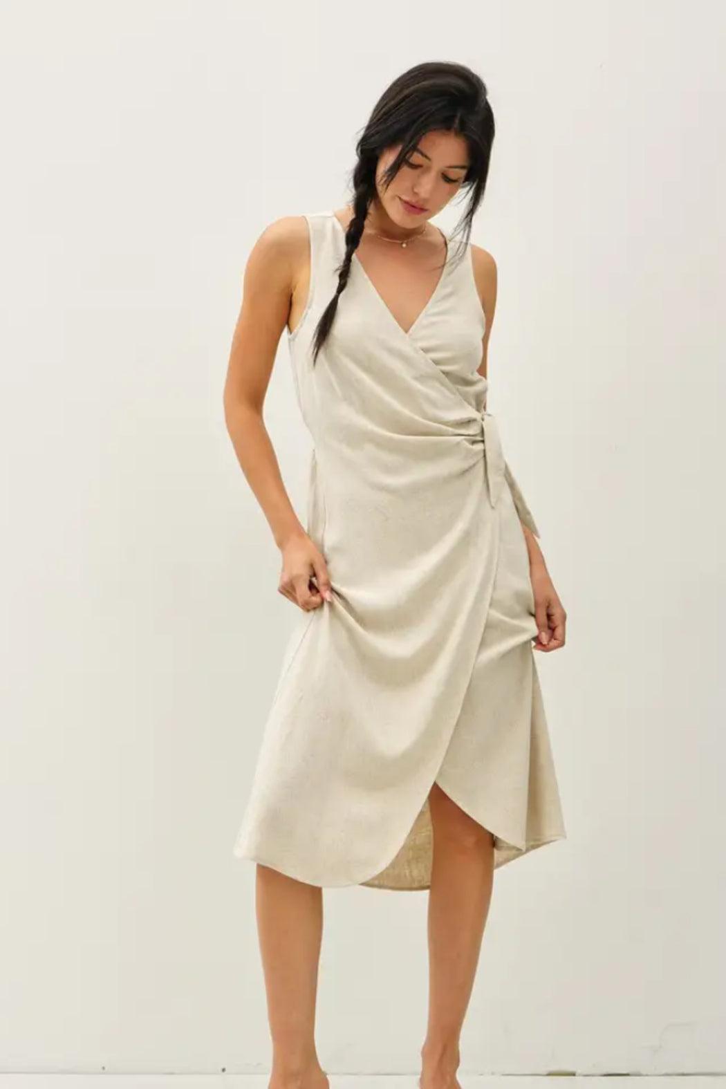 Linen Wrap Midi Dress Product Image
