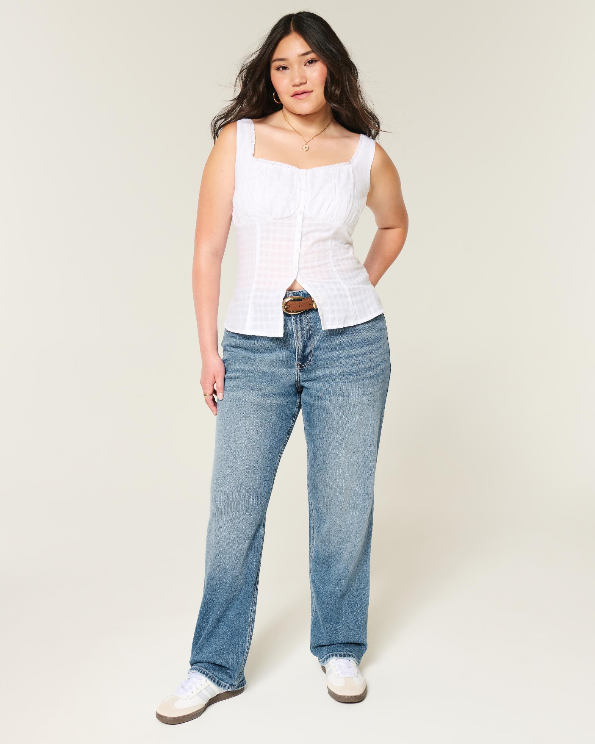 High-Rise Dark Wash Straight Jeans Product Image