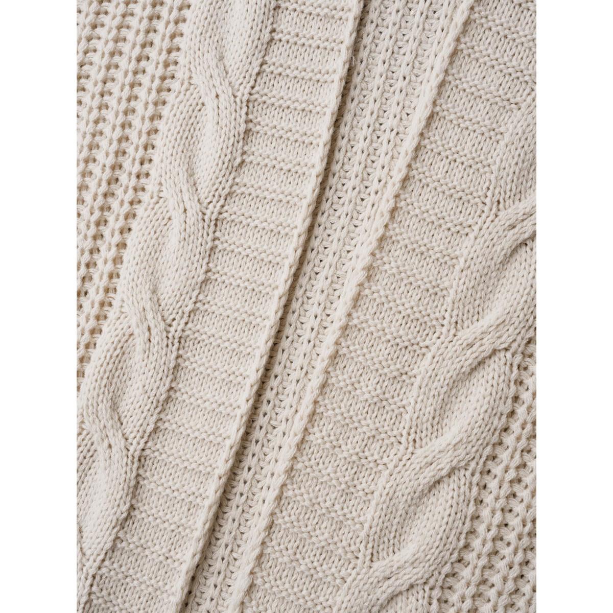 Plus Size Cable Knit Open-Front Ribbed Knit Cardigan Apricot Women Casual Loose Long Sleeve Everyday Cardigans BloomChic 10/M Product Image