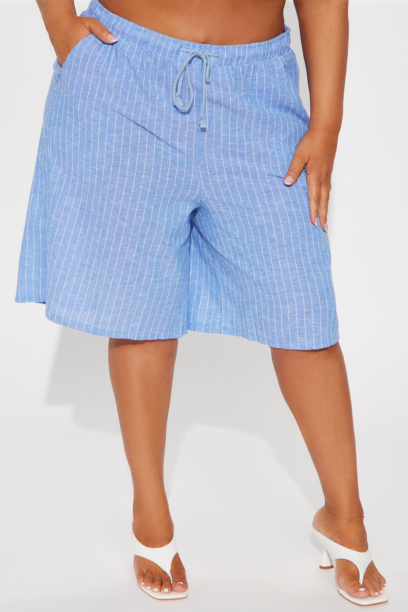 Wherever You Go Pinstripe Linen Bermuda Short - Blue/combo Product Image