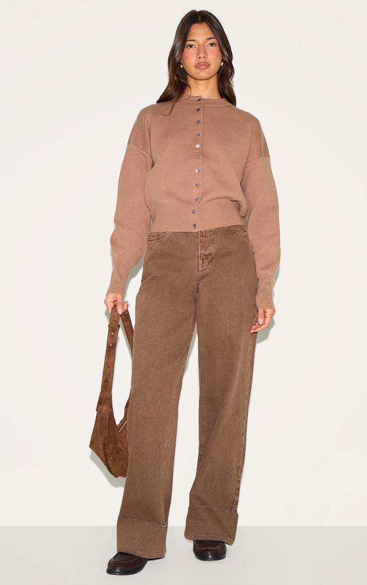 Washed Brown Turn Up Hem Jeans Product Image