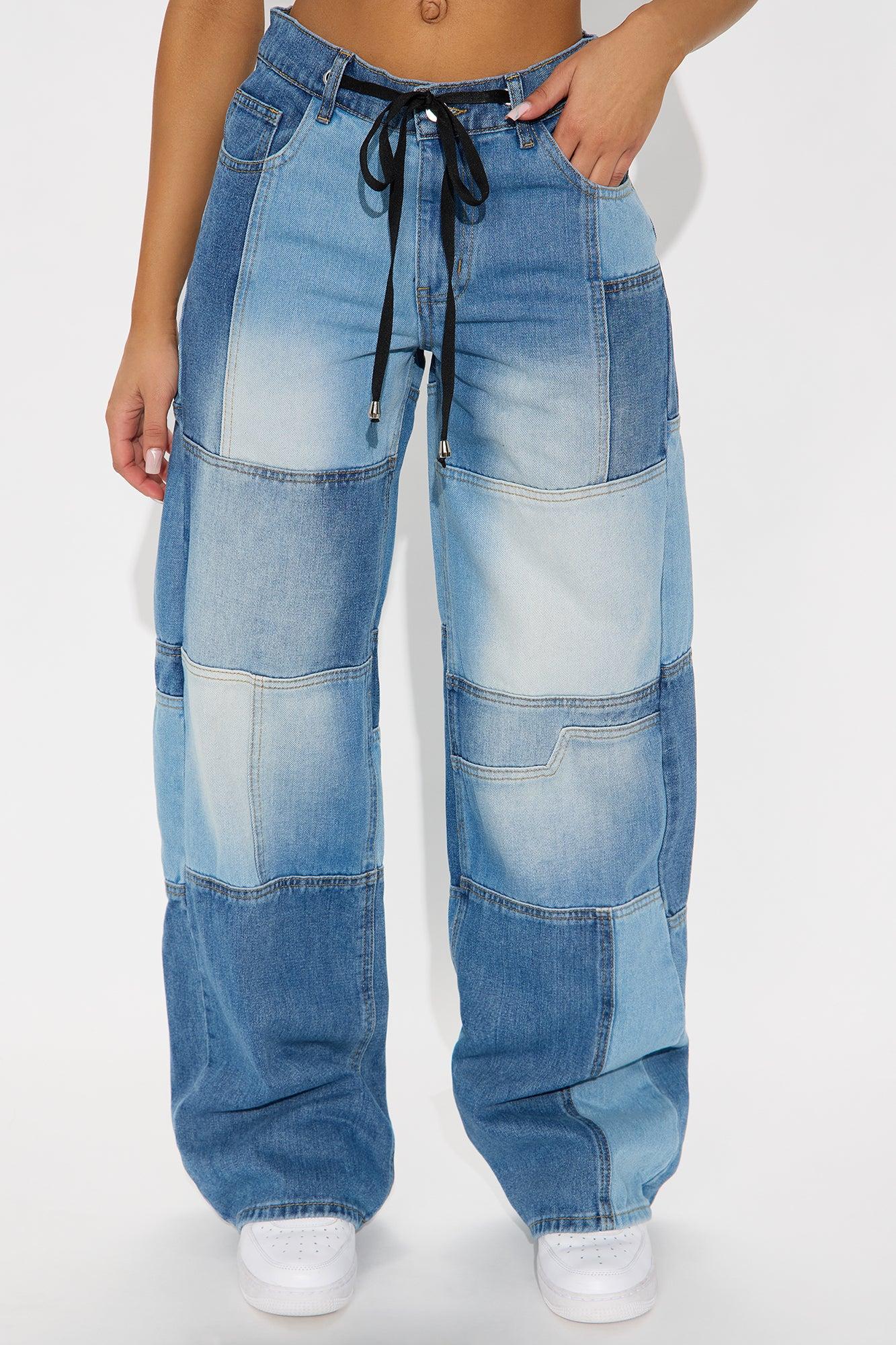 Said My Piece Loose Patchwork Denim Jeans - Medium Wash Female Product Image