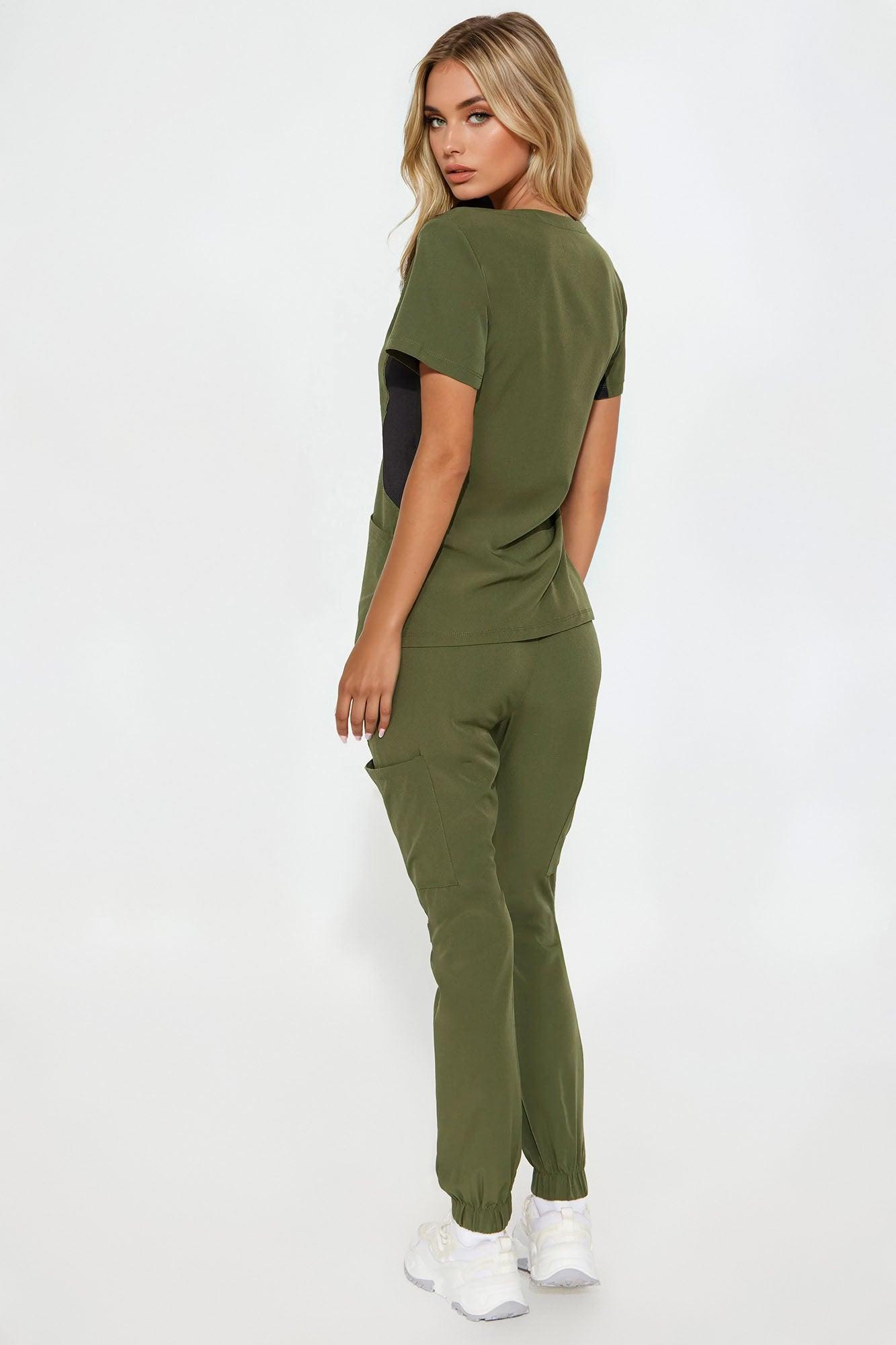 Ready To Help 2 Tone Uniform Scrub Jogger Set - Olive Product Image