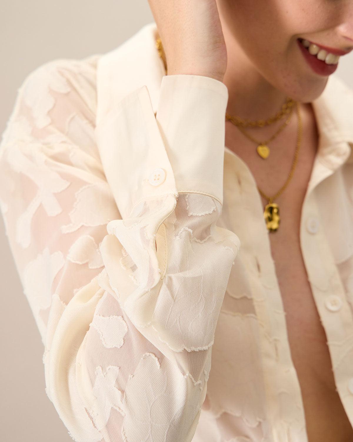 Women's Apricot Jacquard Long Sleeve Shirt Female Product Image