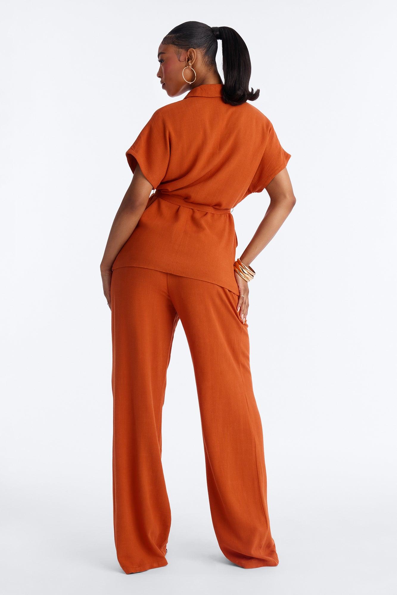 Vanna Linen Tie Waist Pant Set - Rust Female Product Image