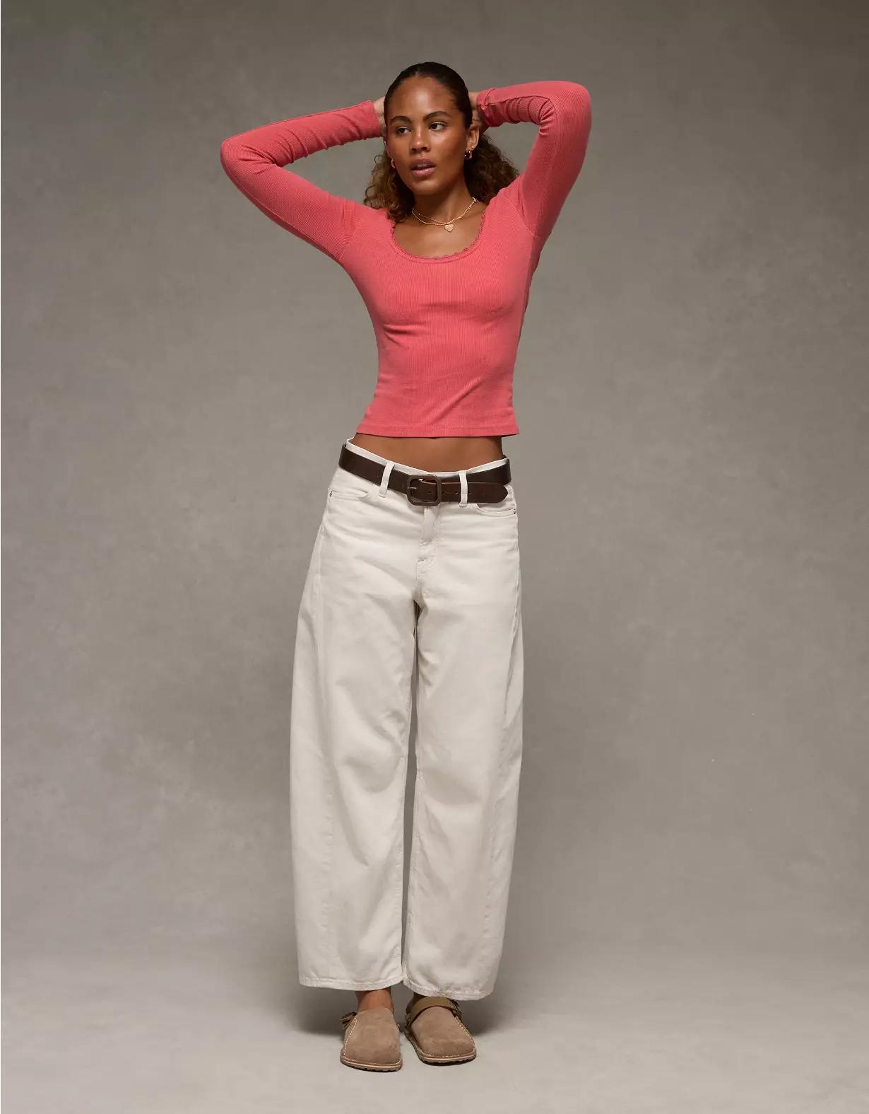 AE Lace-Trim Long Sleeve T-Shirt Product Image