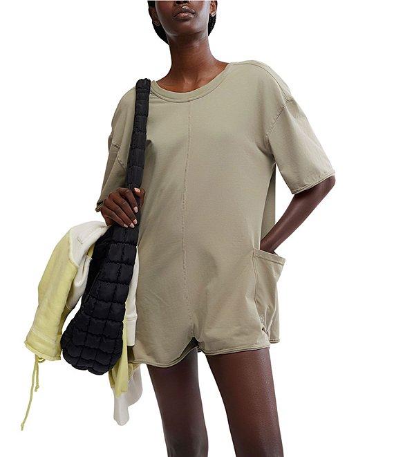 Free People FP Movement Hot Shot Crew Neck Short Sleeve Oversized Patch Pocket V Back Tee Romper Product Image