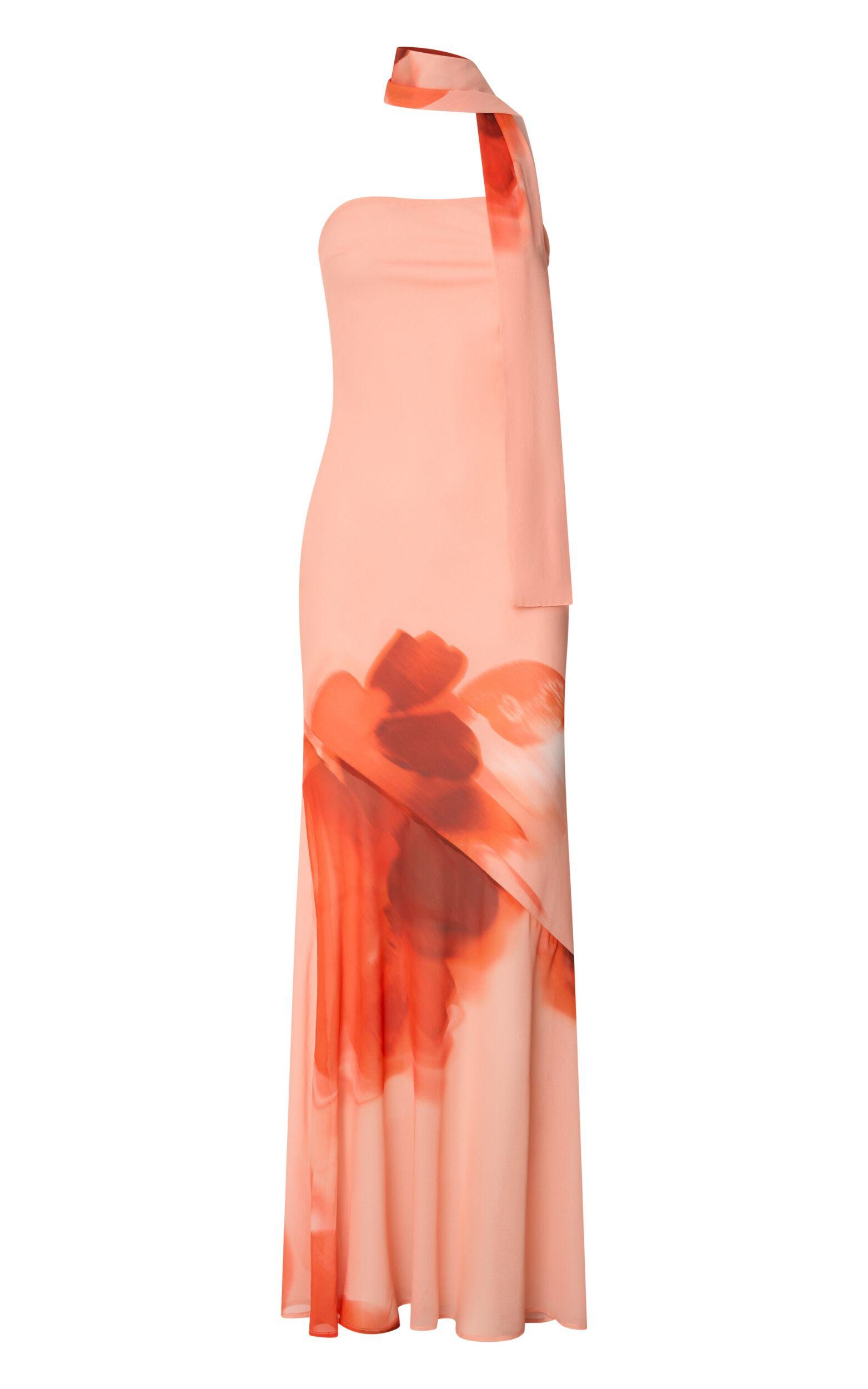 Angie Maxi Dress - Strapless Bias Column Dress with Scarf in Orange Product Image