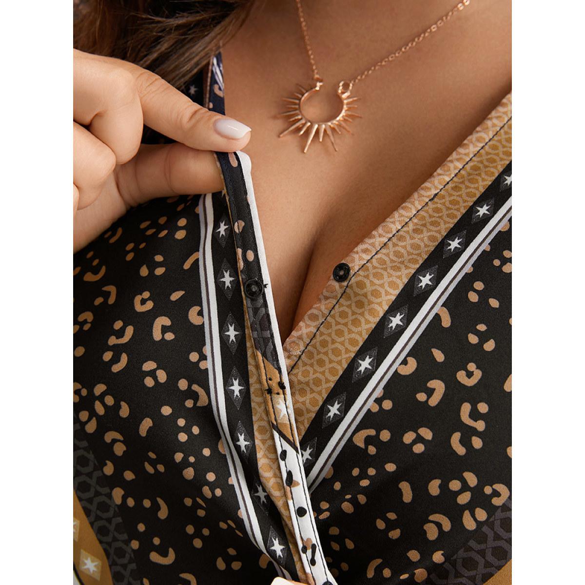 Plus Size Boho Print Striped Shirred Wrap Dress Leopard Women Vacation Elastic cuffs V-neck Long Sleeve Curvy Midi Dress BloomChic 22-24/3X Product Image