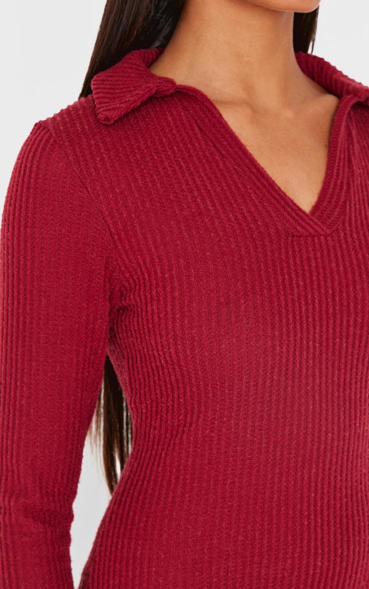 Burgundy Waffle Textured Long Sleeve Shift Dress Product Image