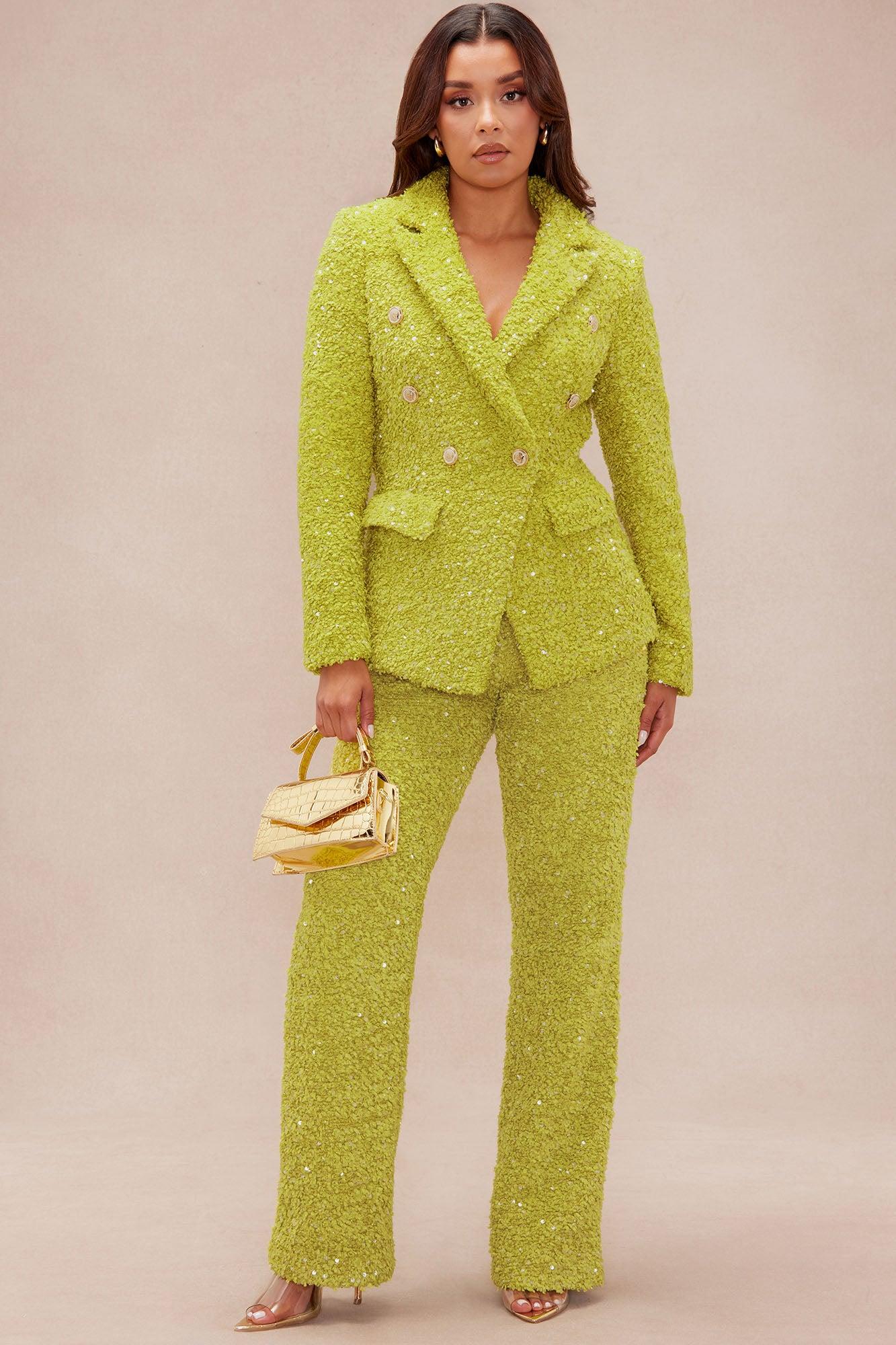 Demi Embellished Tweed Blazer - Chartreuse Female Product Image