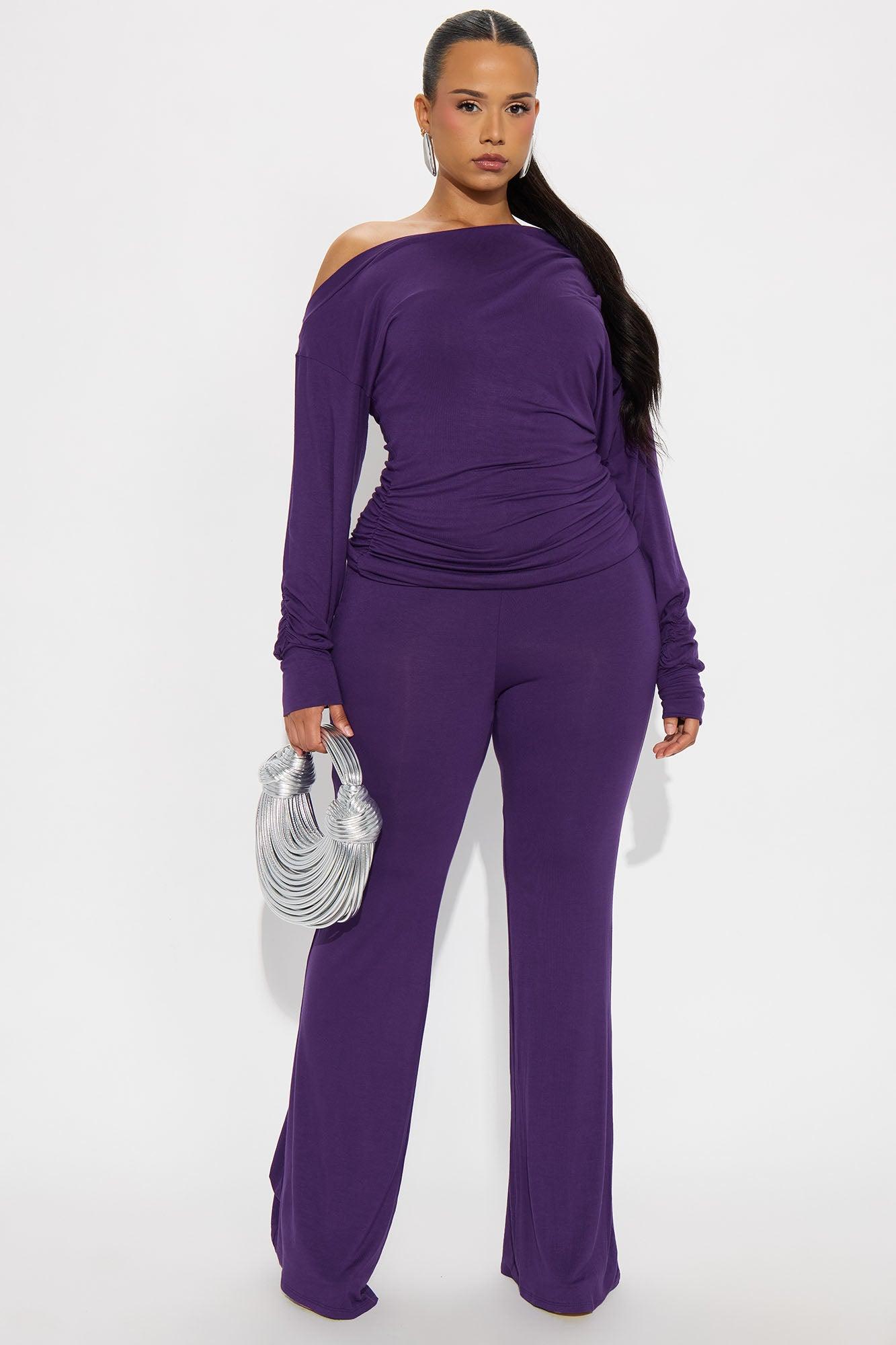 Solana Off Shoulder Pant Set - Eggplant Female Product Image