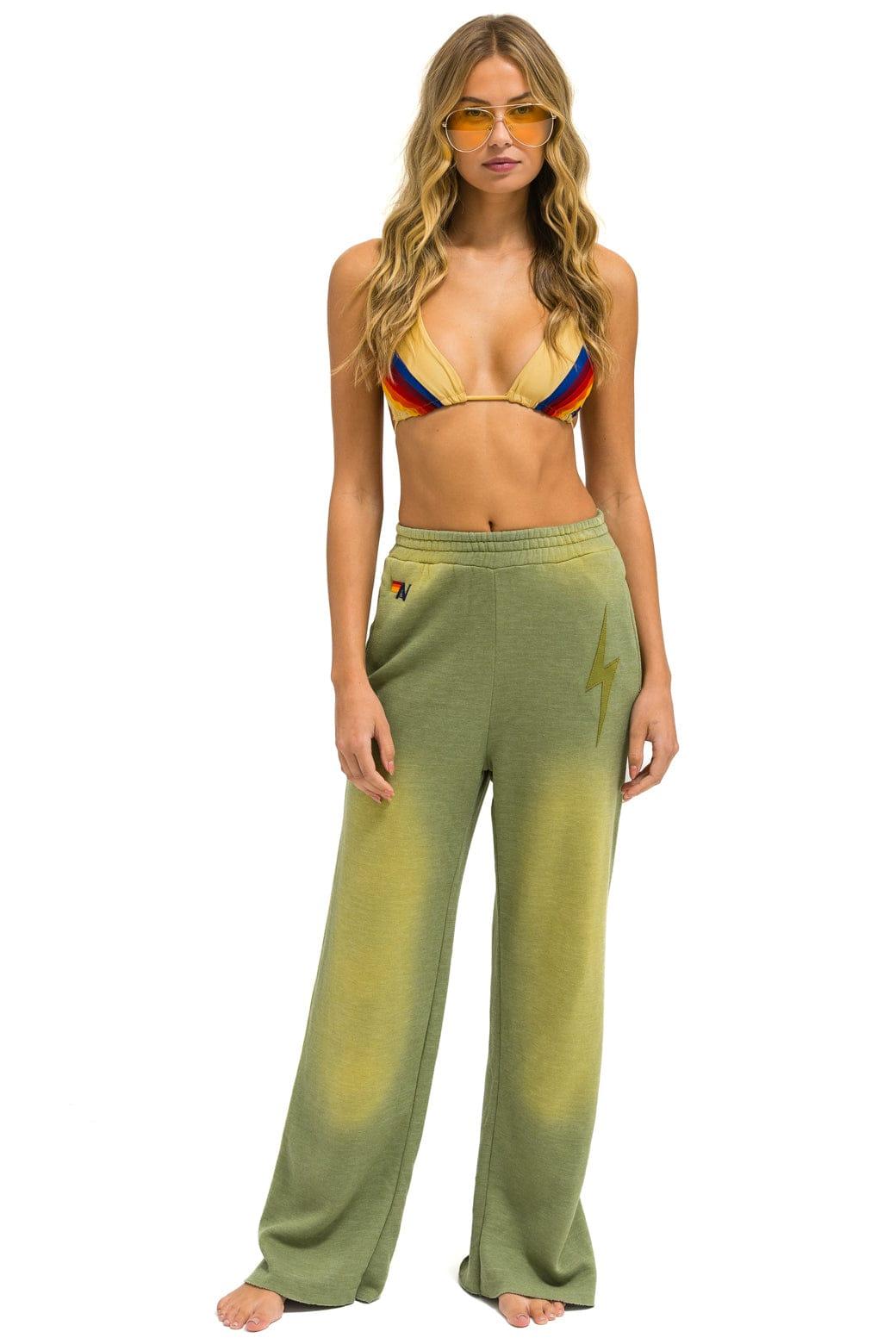 BOLT STITCH WIDE LEG POCKET SWEATPANTS - FADED ARMY Female Product Image