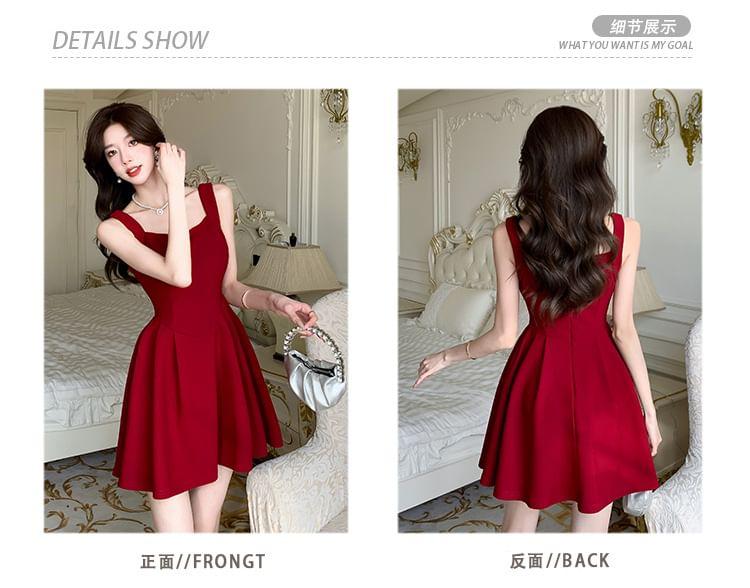 Sleeveless Square Neck Plain Mini A-Line Dress Product Image