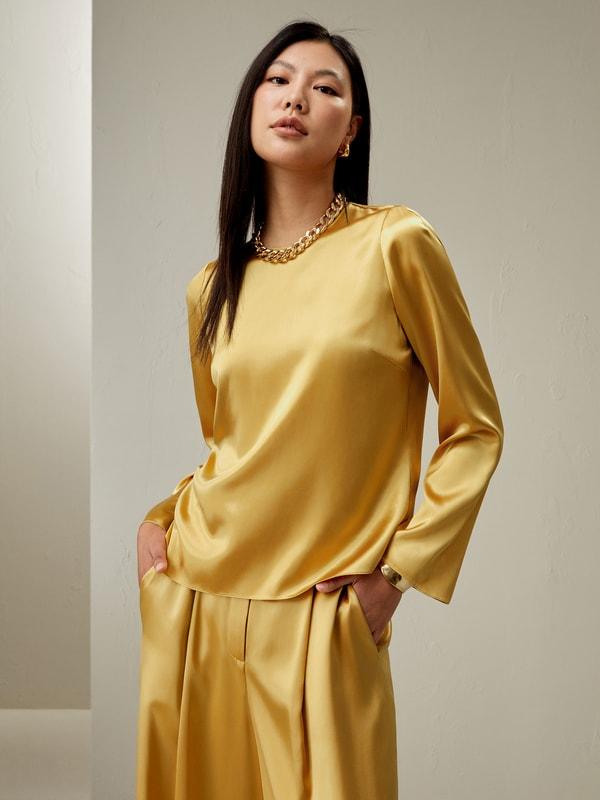 Minimalist Long Sleeve Silk Top Product Image