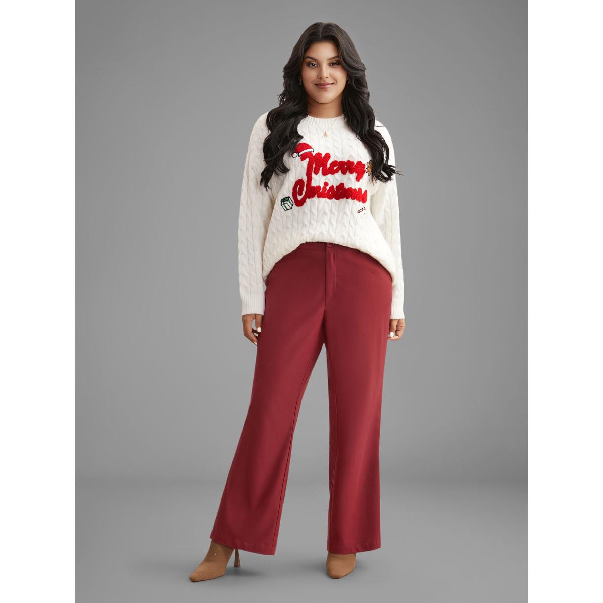 Plus Size Holiday Stretchy Flared Pants Women Scarlet Formal Bootcut Mid Rise Party Pants BloomChic 22-24/3X Product Image